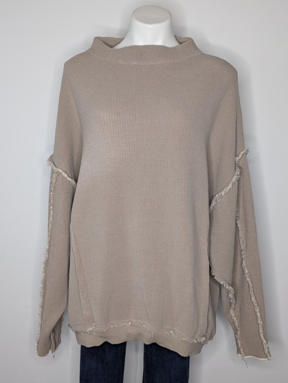 Free People City Life Tan Beige Cotton Blend Oversized Casual Sweater L